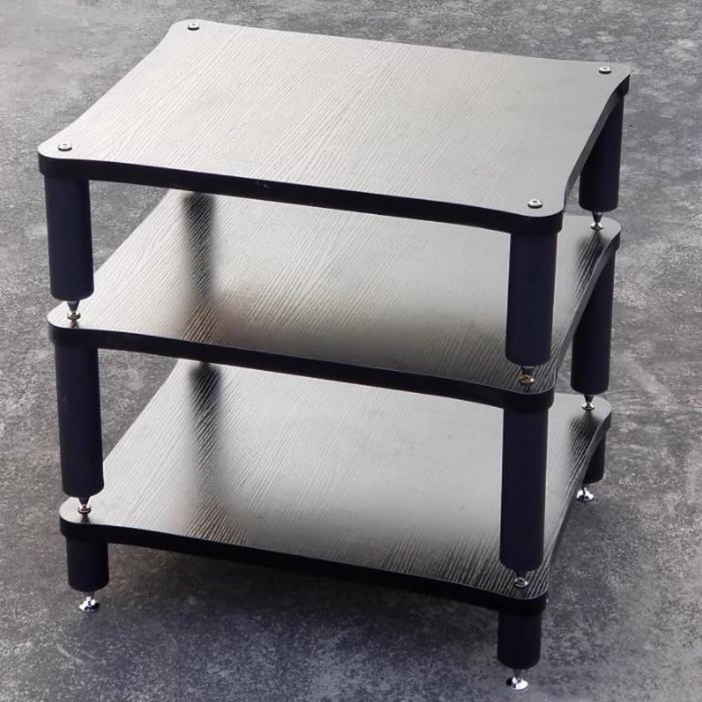 BIUBPW Stereo Cabinet Home Office HiFi Rack AV Media Stand 3 Tier Audio Video Component Cabinet Record Player Stand Shock-Absorbing AV Equipment Rack(Teak)