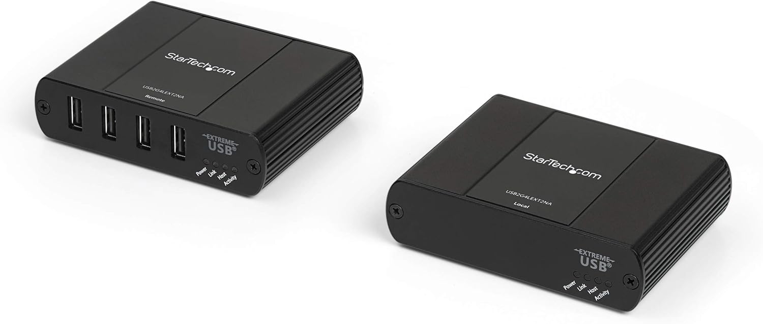 StarTech 4 Port USB 2.0 Extender Over Ethernet/IP Network Hub - Up to 330ft (100m) - USB Over Gigabit LAN or Direct Cat5e/Cat6 Cable (RJ45) Extender Adapter - USB Extender Kit (USB2G4LEXT2NA)