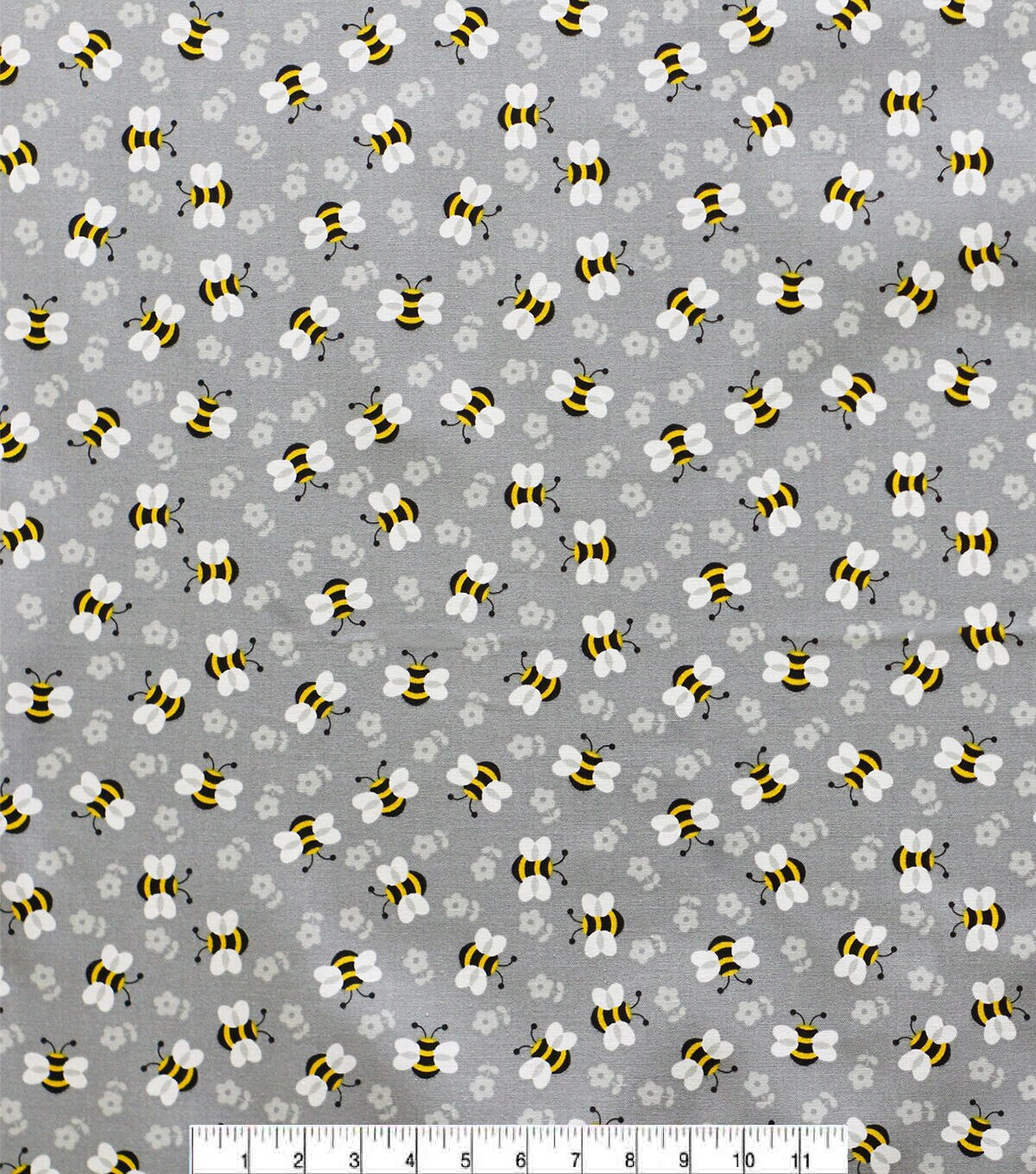 Tossed Bees On Gray Novelty Cotton Fabric