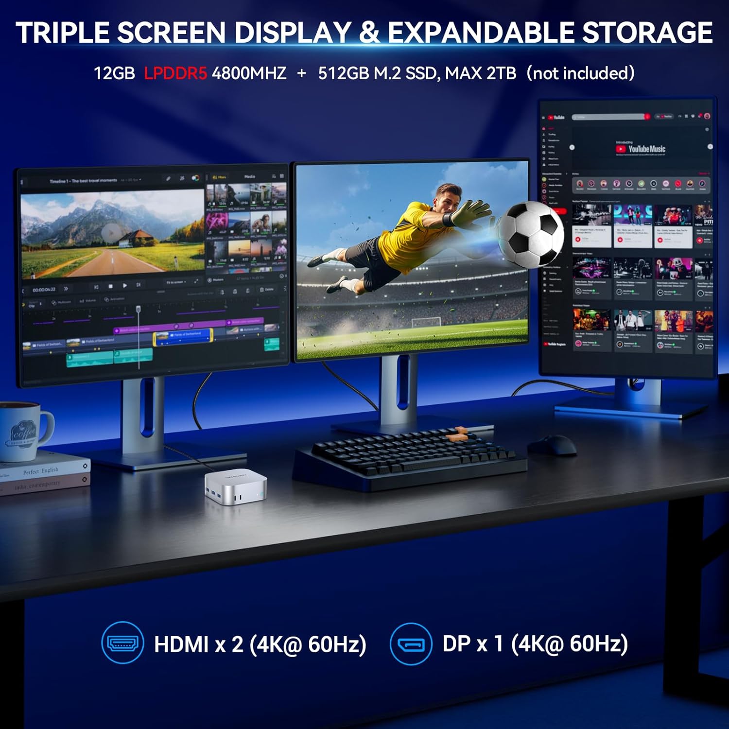 Mini PC, 13th Twin Lake N150 Linux Mini Computers (up to 3.6GHz), 12GB LPDDR5 512GB SSD Ubuntu Micro Desktop Computer 4K Triple Display/Dual LAN/Type C/DP/WiFi 5/USB3.2/BT4.2 for Home, Office