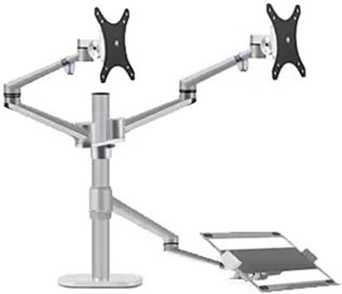 Aluminum Alloy Height Adjustable Desktop Dual 17-32 Inch Monitor Stand + 12-17 Inch Laptop Stand Full Motion Triple Mounting Arm(BLACK)