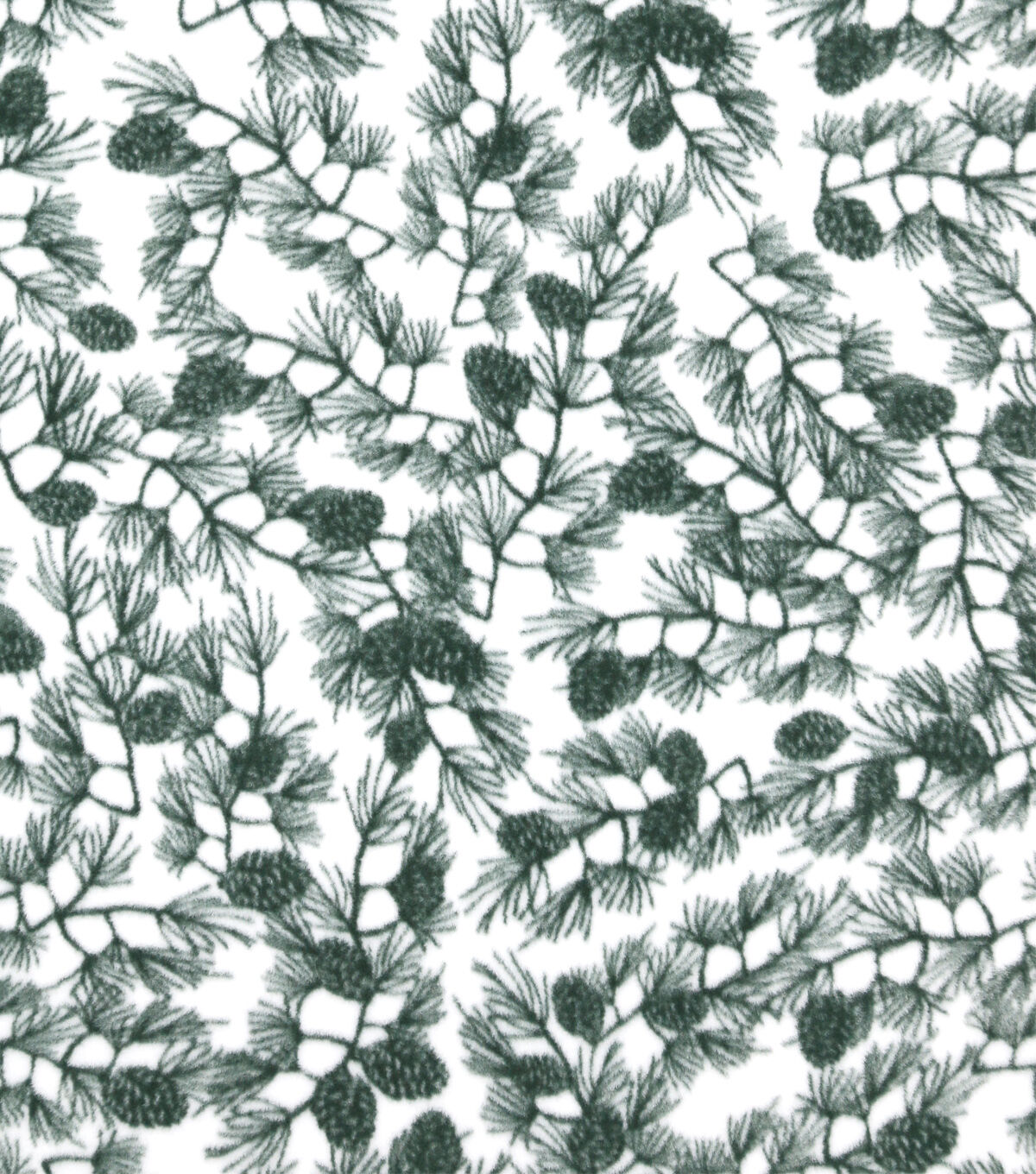 Green Branches on White Anti Pill Fleece Fabric