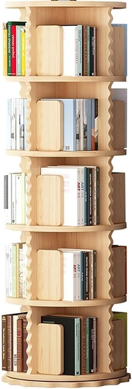 2/3/4/5/6Tier Rotating Bookshelf, 360° Revolving Bookcase Wood Rotating Stackable Shelves Floor-Standing Storage Display Rack Used in Bedrooms Living Study (Color : Wood Color, Size : 5-Storey)