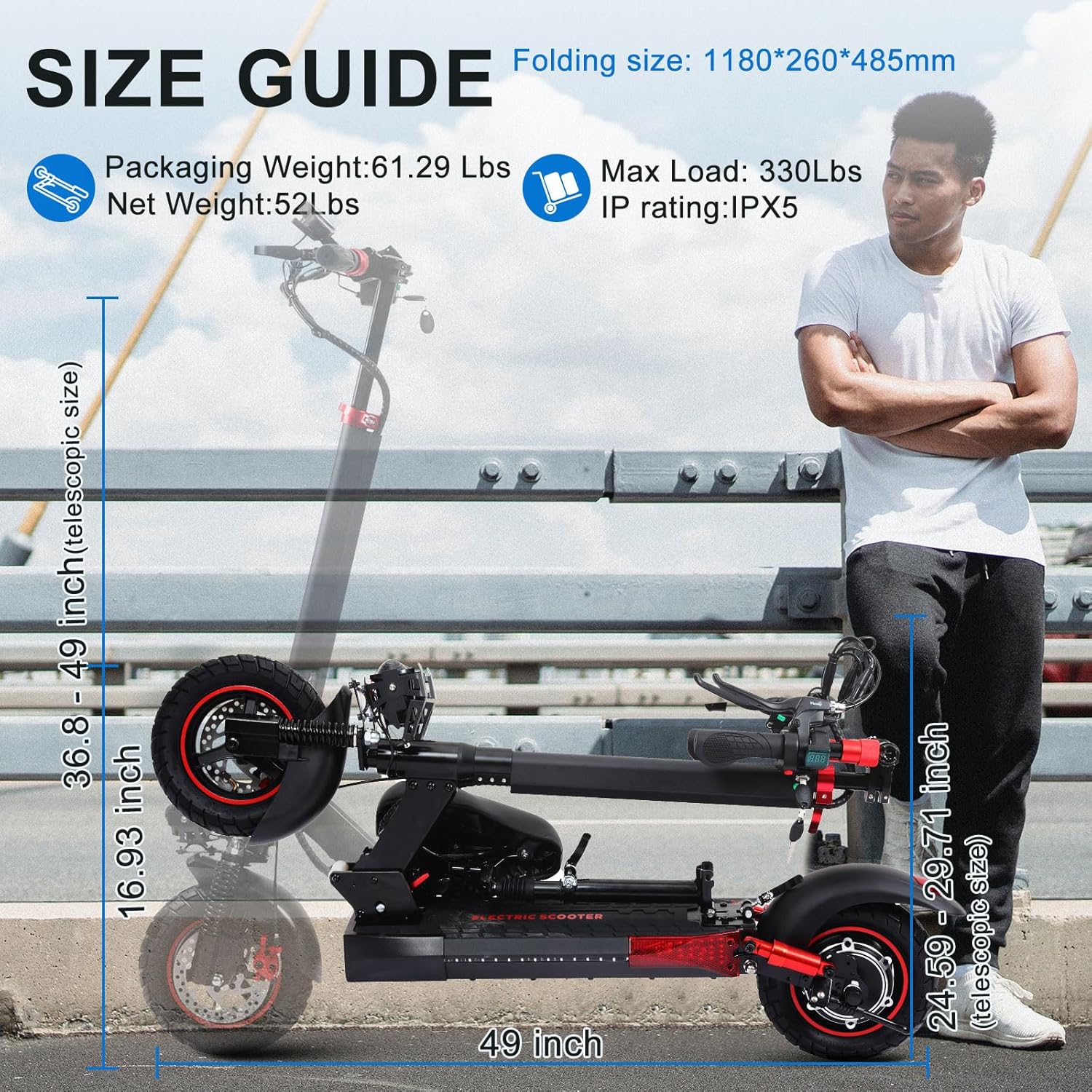 Off-Road Electric Scooter Adults,1600W/1200W Motor,32-40 Miles Long Range,31/34MPH,10/11