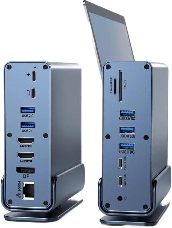 15 in 1 Hub Type C Docking Station 4K at 60Hz HDMI DisplayPort USB A RJ45 SD TF Audio 3 5mm Port Adapter Compatible with Computer Accessories