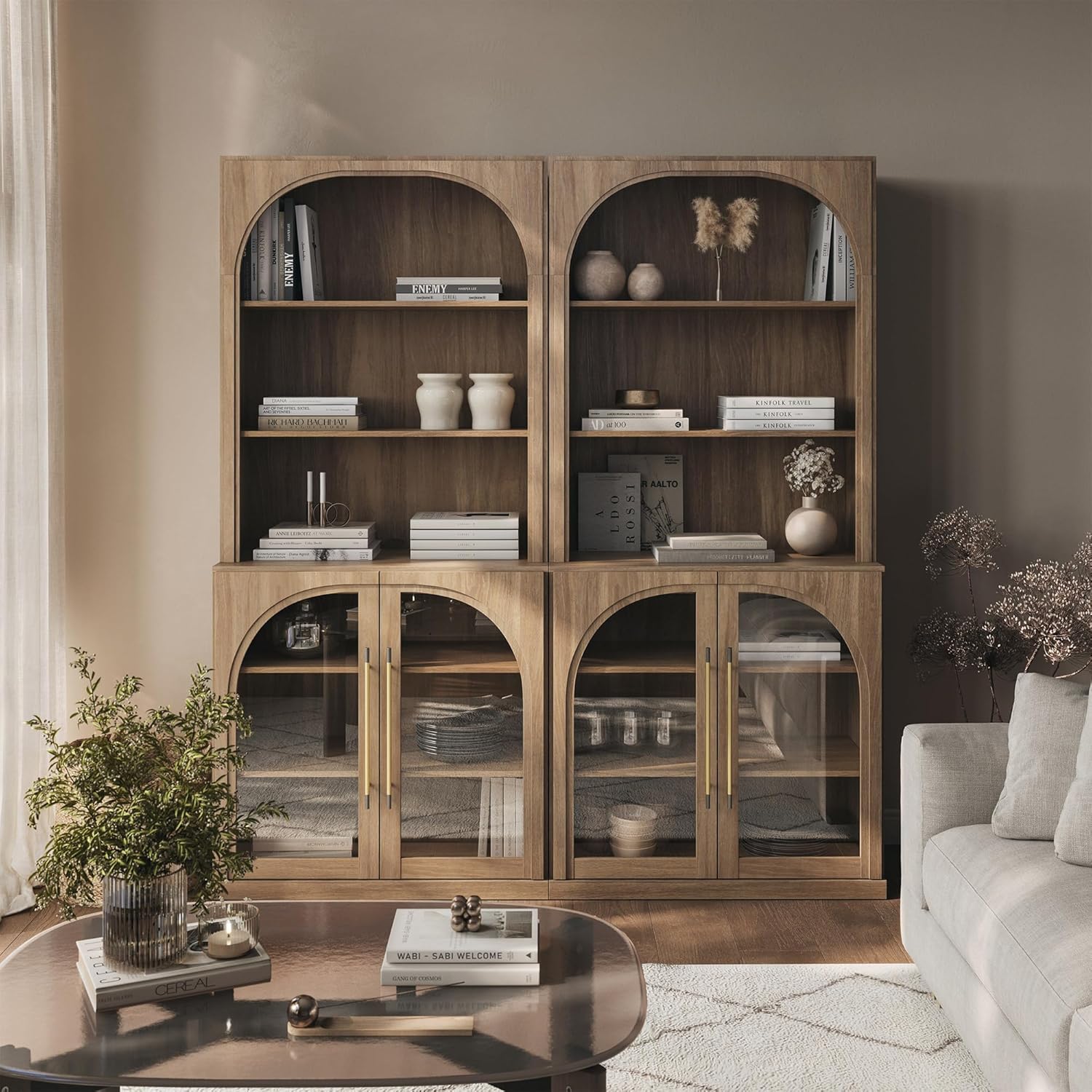 BELLEZE Glass Display Curio Cabinet Set of 2, 72