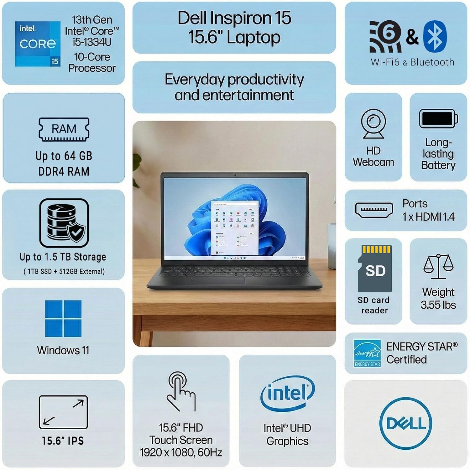 Dell Inspiron 15 Laptop, 15.6