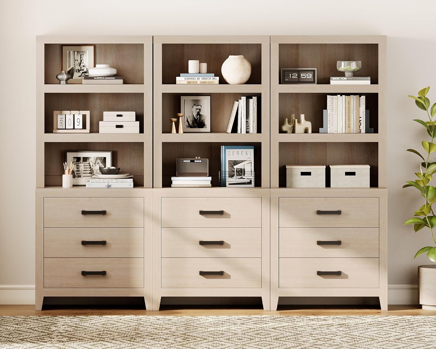 WAMPAT Large Bookshelves with Drawers, 74