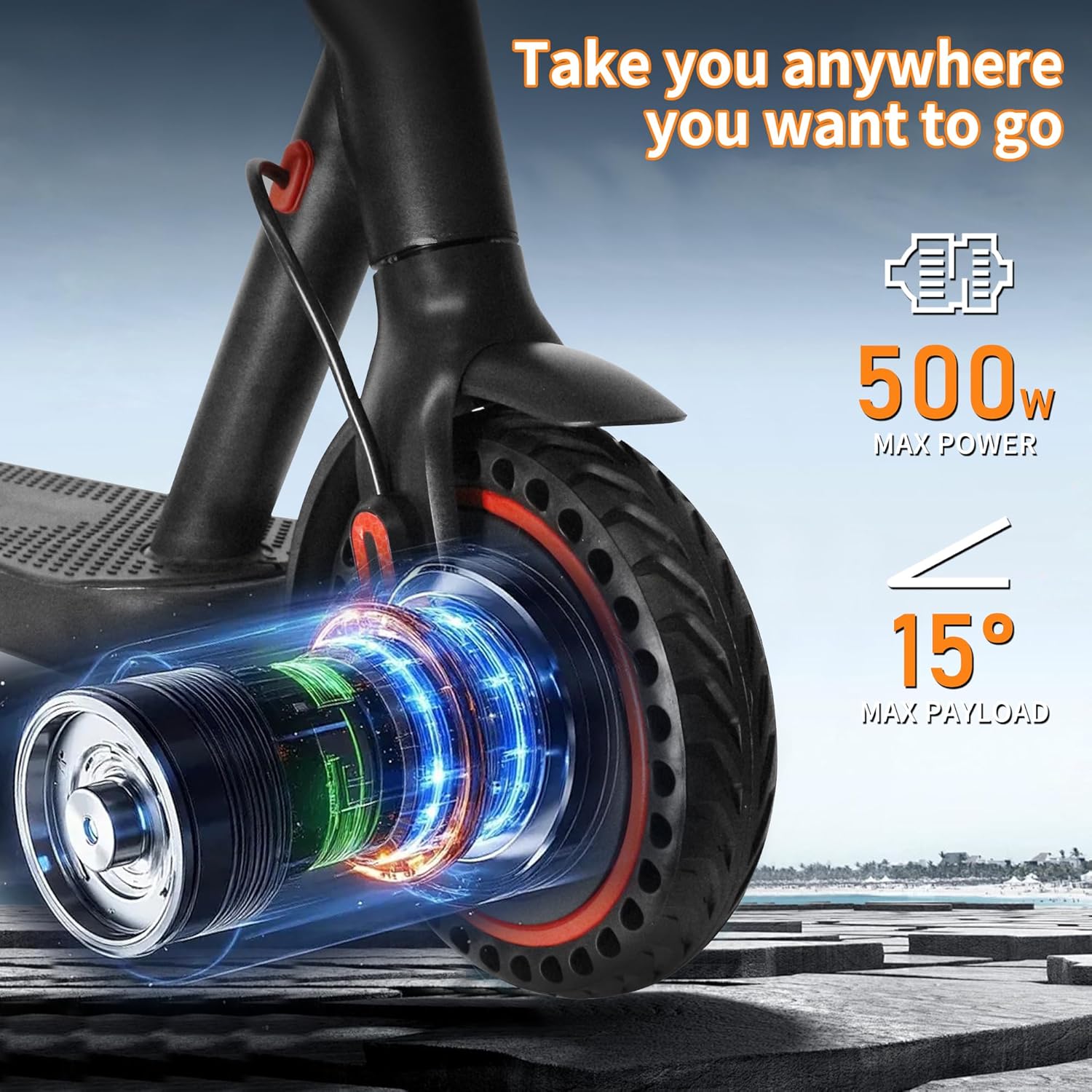 Electric Scooter Adults 16/22 Miles Long Range 21 mph Top Speed Max 500W Motor Brake Pad Lock with Dual Braking and Dual Suspension, App