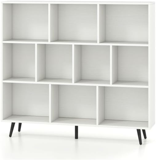 7 Cube Bookshelf, White Cube Organizer with Storage Bins, Bookcase, Modern Floor Standing Open Shelf Cabinet for Office, Toy Storage Organizer, Floor Standing Display Cabinet Rack (White, 10 Cube)