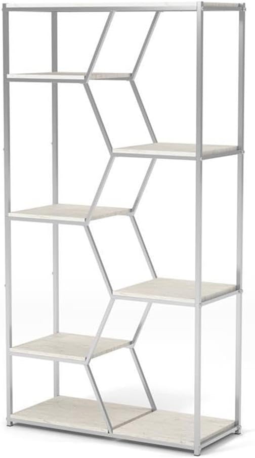 Furniture of America Hopple Metal 7-Shelf Bookcase in Chrome and White