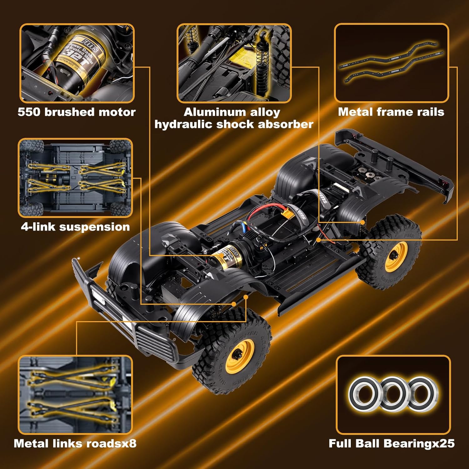 EAZYRC FMS FCX10 1/10 RC Crawler Land Rover Camel Trophy Edition, Official Licensed 4WD All Terrain Off-Road RC Truck for Adults, High-Detail Scale RC Car with Metal Gears, Upgraded Shocks (Defender)