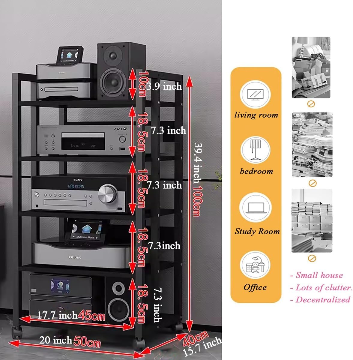 5 Tier Stereo Receiver Cabinet Furniture Speaker Amplifier Storage Unit