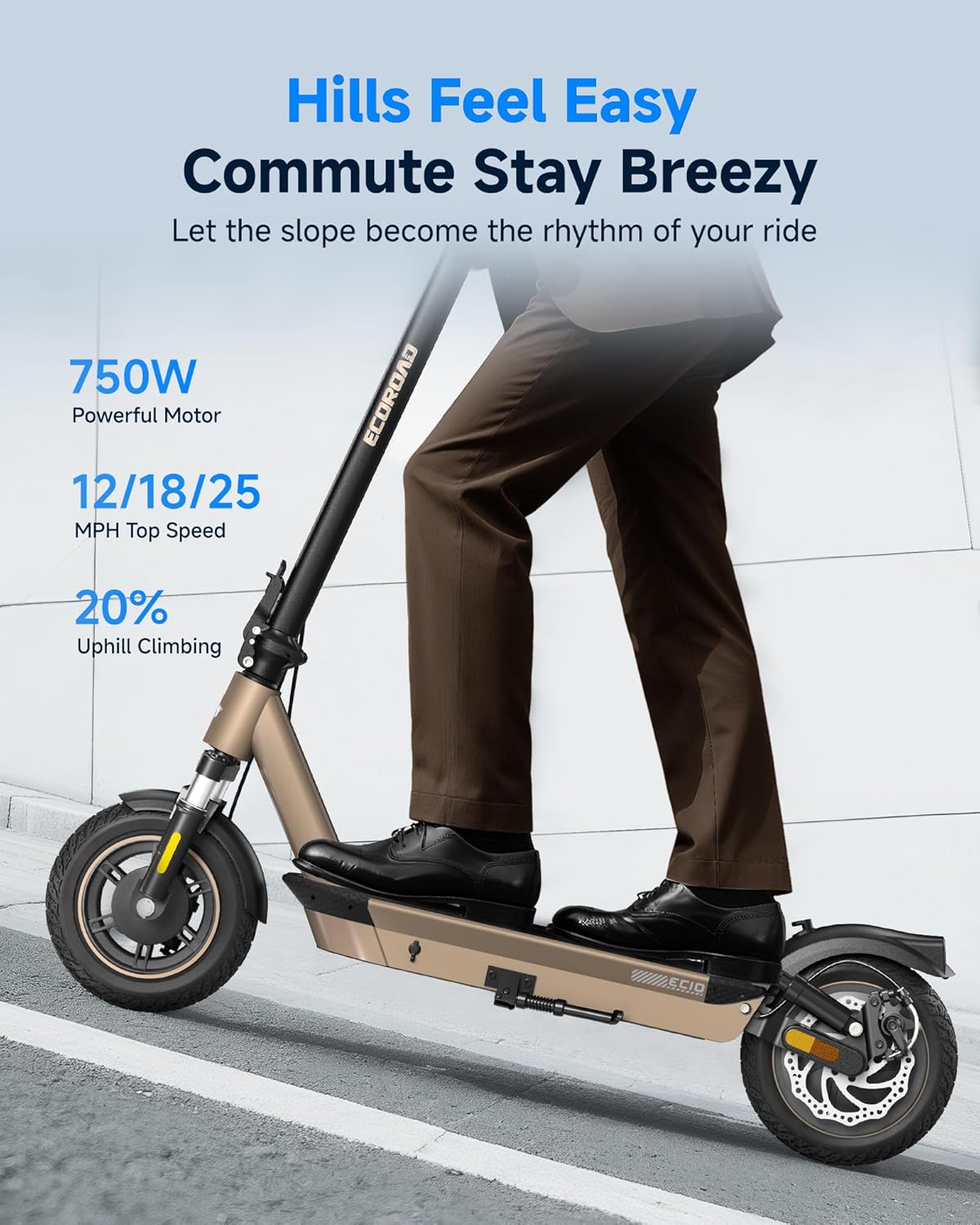 ECOROAD EC10 Electric Scooter for Adults, 500W Motor up to 25 MPH, 32 Miles Long Range, 10