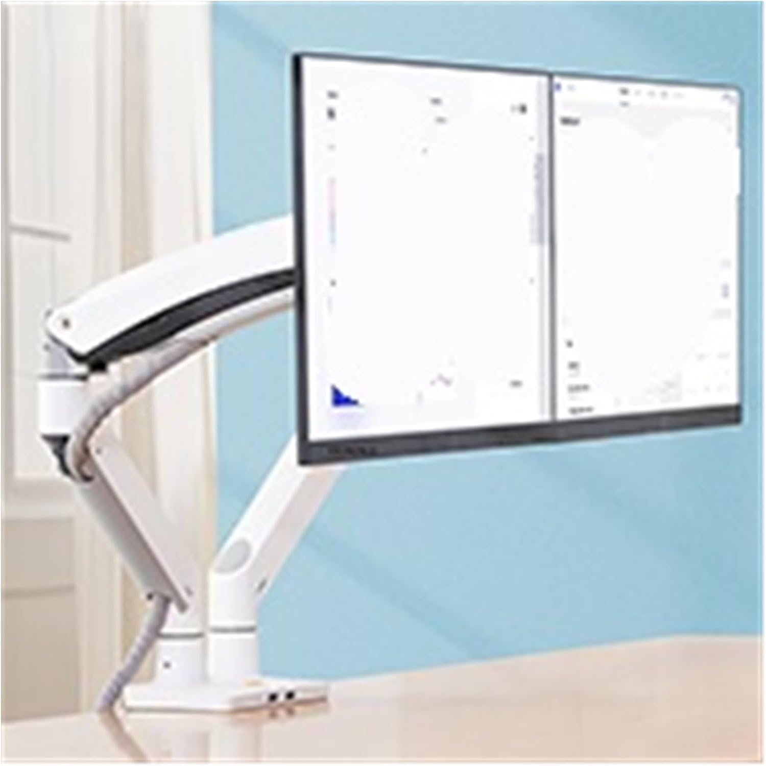 F195A Aluminum Alloy 22-32 Inch Dual LCD LED Monitor Stand Gas Spring Arm Full Motion Monitor Stand with 2 U Ports(White)
