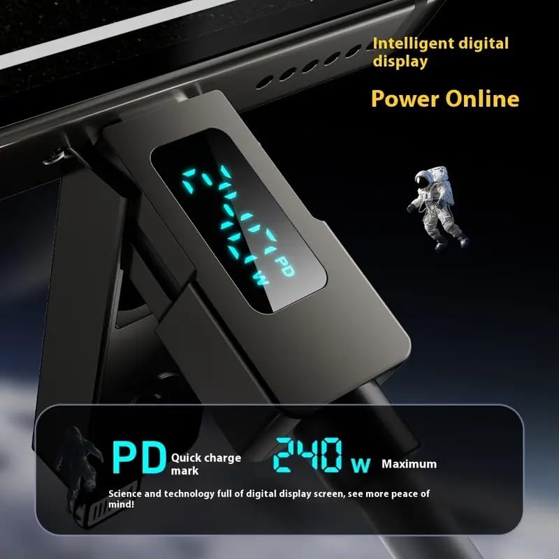 4-in-1 USB C Data Cable with LED Display, 240W Fast Charging Telescopic Spring-Type Data Cable, up to 78.7 inches in Length, Factory Wholesale Sales Available (200, Gray)