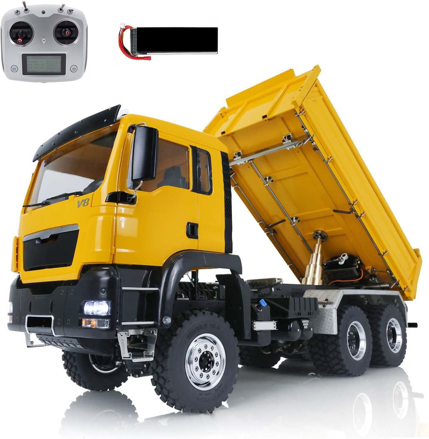 LESU TGS 3-Way RC Hydraulic Dumper Tipper Truck Metal 1/14 Assembled 3-Speed Gearbox Light Sound I6S Radio Controller