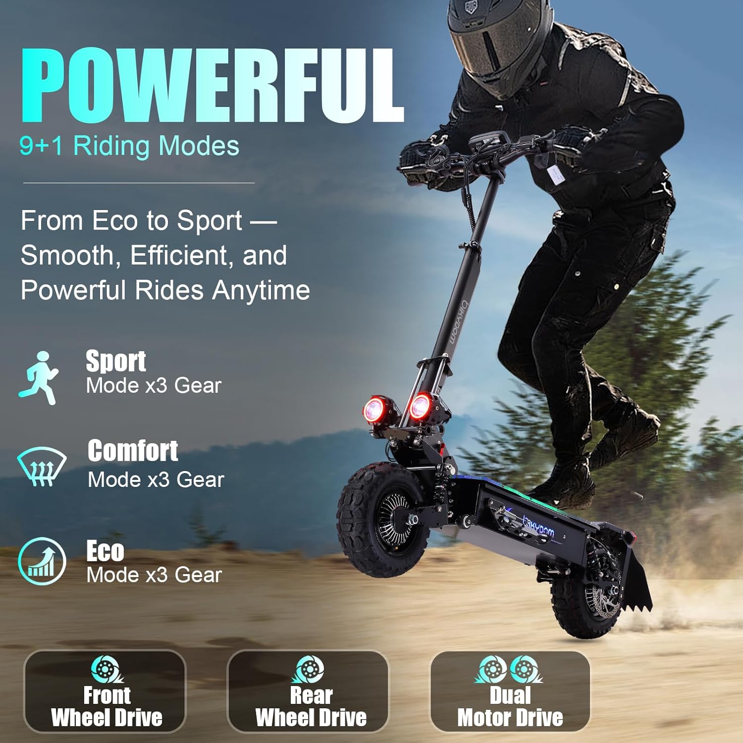 Fast Electric Scooter Adults, 1200W/5600W Off Road E Scooter, 35/50 Miles Long Range, 35/50 MPH Top Speed, 10/11