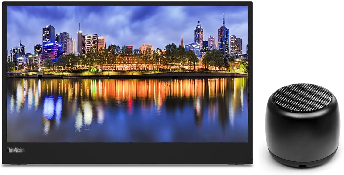 Lenovo ThinkVision M15 15.6” FHD 1080p Portable Travel Monitor Bundle with USB Type-C, Black Matte Micro Bluetooth Speaker with Professional Sound, Built-in Microphone and Remote Shutter for Selfies