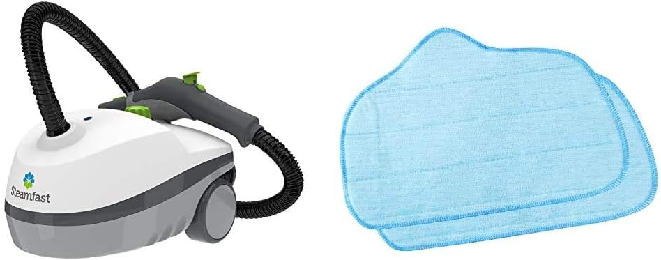 Steamfast Canister Cleaner with 15 Accessories-All-Natural, Chemical-Free Pressurized Steam Cleaning for Most Floors, 64 inches, White & Replacement Microfiber Mop Pad SF-275/SF-370 and McCulloch