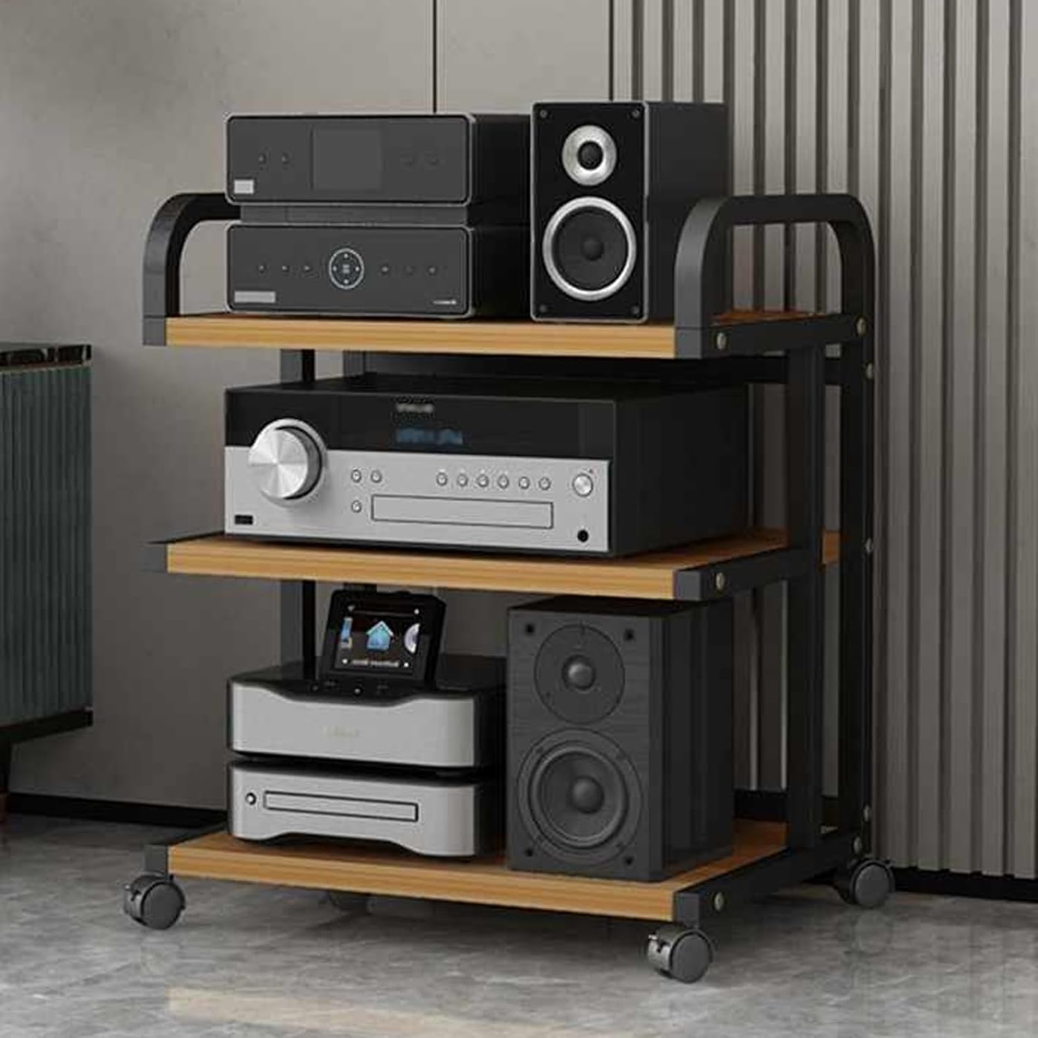 3 Tier Media Stand with Ng Tv Stand and Stereo Rack Entertainment Center for Living Room Bedroom Office Black Audio Tower Cabinet