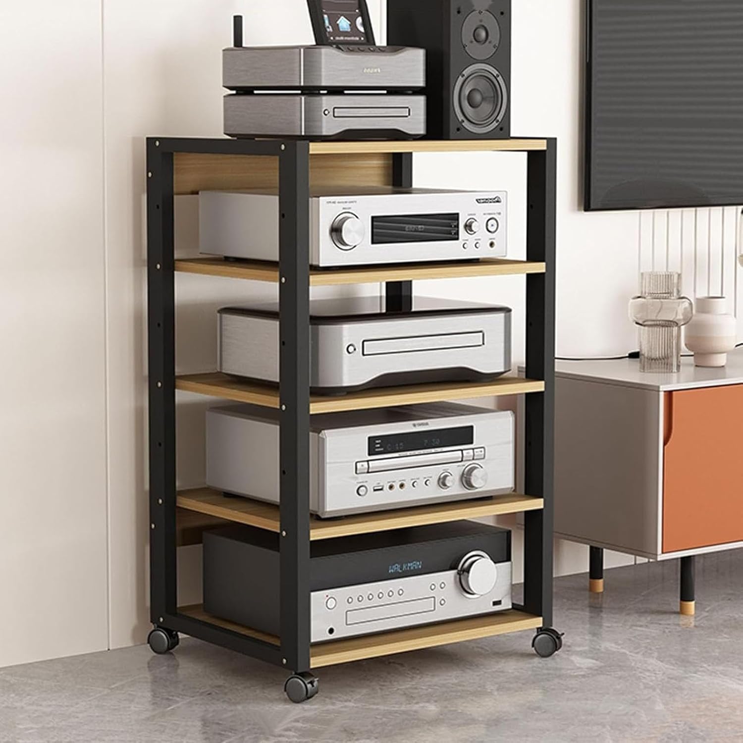 HOFSSI 3-5 Tier Media Stand Audio/Video Component Cabinet for Store Cable Boxes