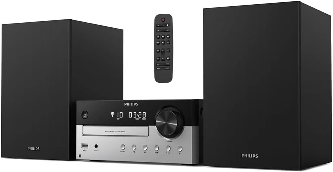 PHILIPS Bluetooth Stereo System for Home with CD Player, MP3, USB, Audio in, FM Radio, Bass Reflex Speaker, 60W, Remote Control Included