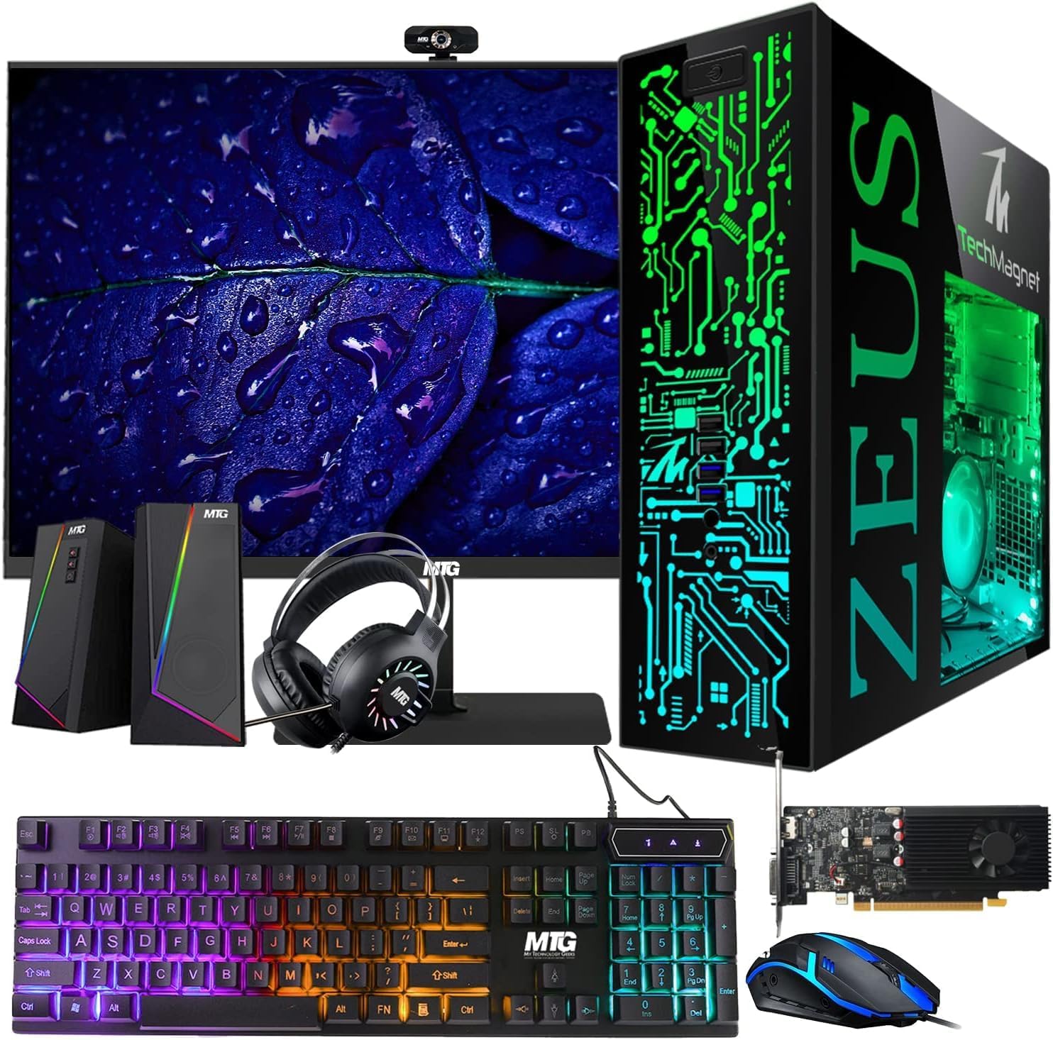 TechMagnet Gaming Desktop PC, Intel i5 4th Gen, Zeus Pro 4, GT 1030 2GB DDR5, 8GB RAM ARGB, 1TB SSD + 4TB HDD, 27 Inch 165hz Gaming Monitor, RGB Kit, Windows 11 (Renewed)
