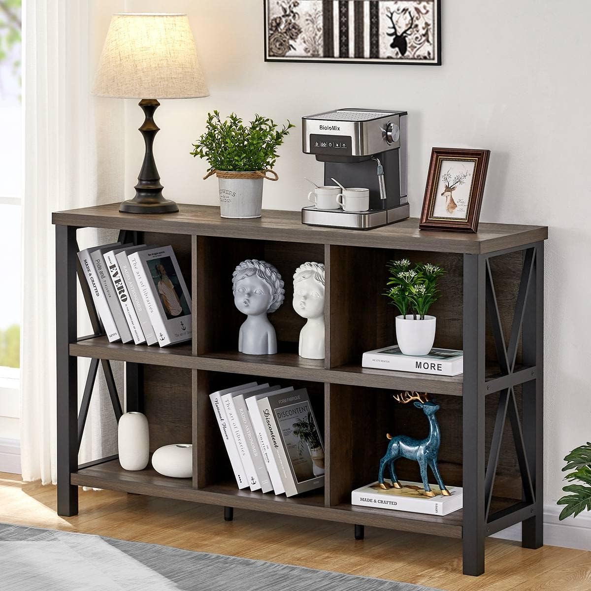 FATORRI Rustic 6 Cube Storage Organizer with Shelf