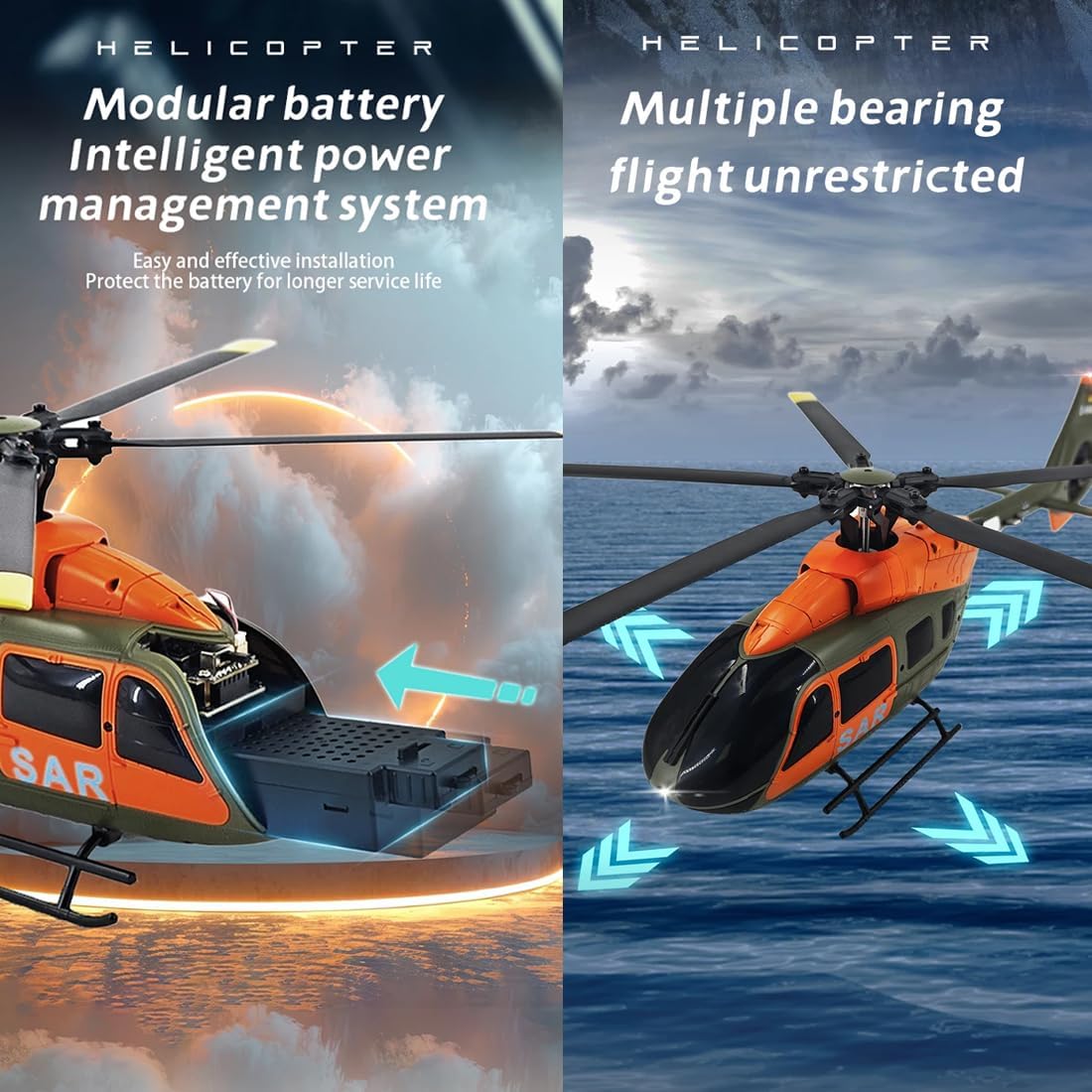 PIONEERX H145 C190 1/30 Scale Remote Control Helicopter for Adults Beginners, 6CH 2.4G 6-Axis Gyro 6G RC Helicopter Single Rotor No Ailerons Altitude Hover/Optical Flow Positioning - 4 Battery