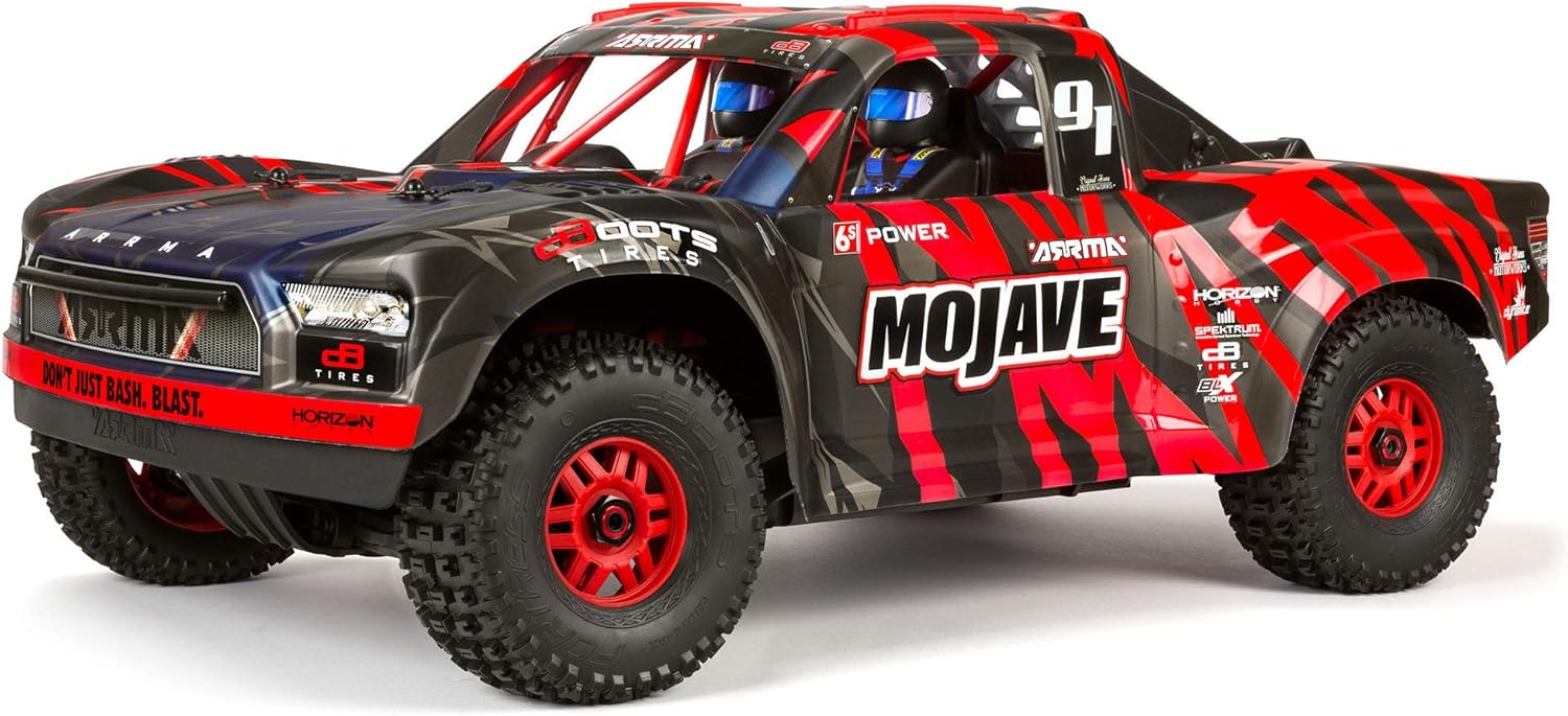ARRMA RC Truck 1/7 Mojave 6S V2 4WD BLX Desert Truck with Spektrum Firma (Ready-to-Run), Red/Black, ARA7604V2T2
