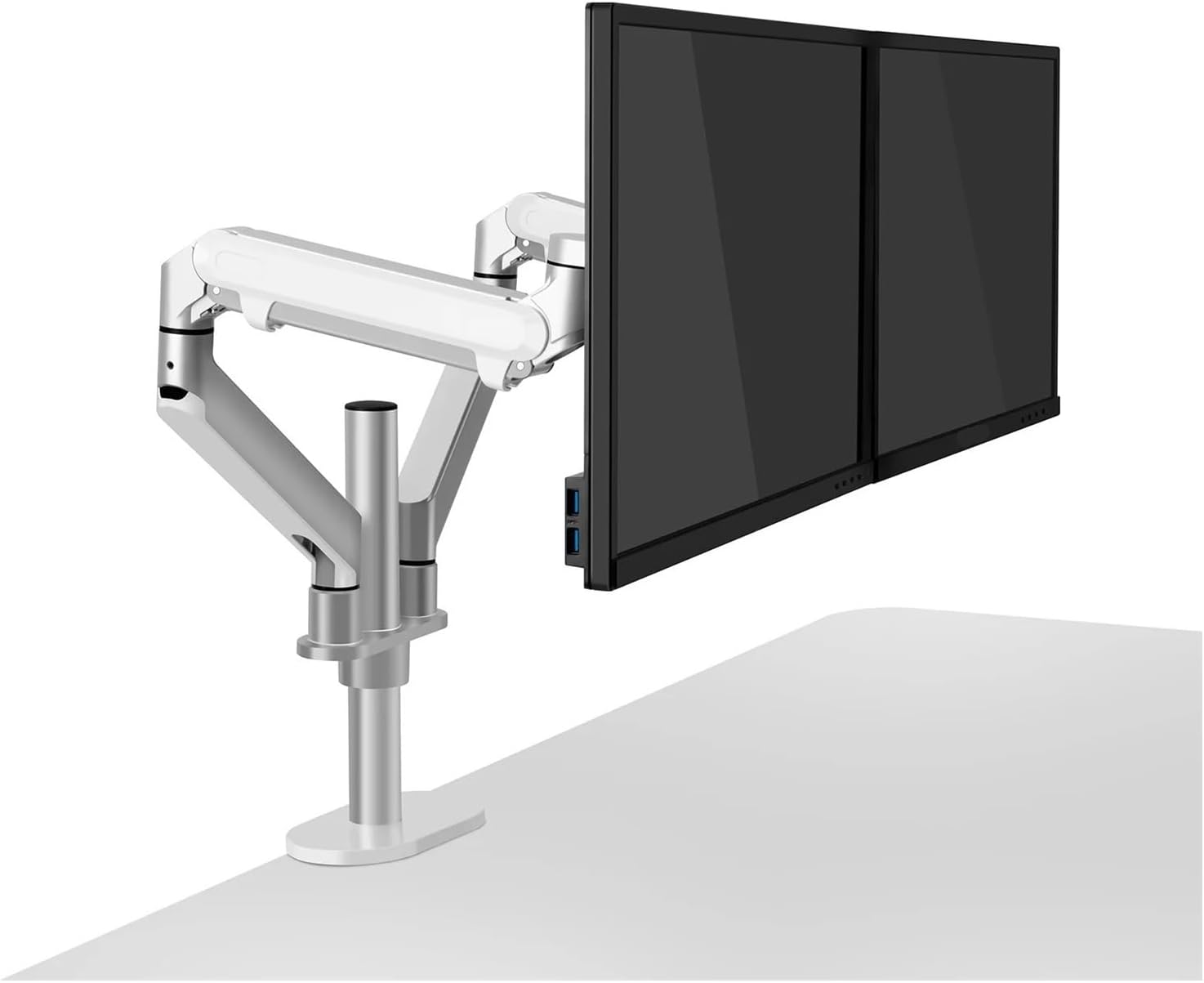 OL-2Z Desktop 17-32 Inch Dual Monitor Mounting Arm Full Motion Aluminum Monitor Stand Gas Spring Arm Load 2-8 kg/Arm(Silver Grey)