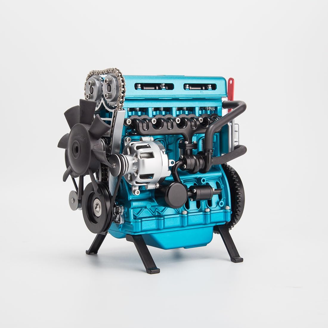 FunXylophy Mini L4 Engine Model Kit That Runs, 3D Metal Turbocharged Inline-Four Car Engine, Engine Internal Combustion Model, Physics Experiment Set for Adult (364+PCS/Blue)