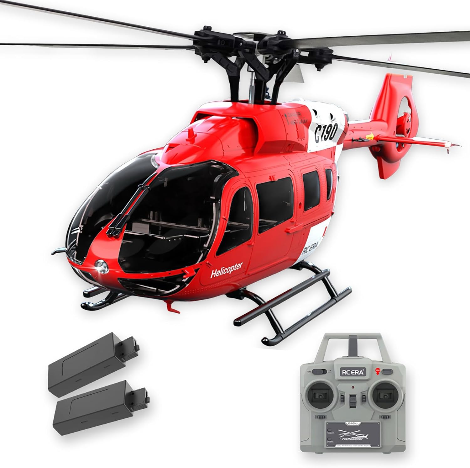 C190 H145 6CH Remote Control Helicopter Aircraft for Adults Beginners RC Heli Single Rotor No Ailerons Maintain Altitude Hover/Optical Flow Positioning RTF 335MM (Red 2-Battery)