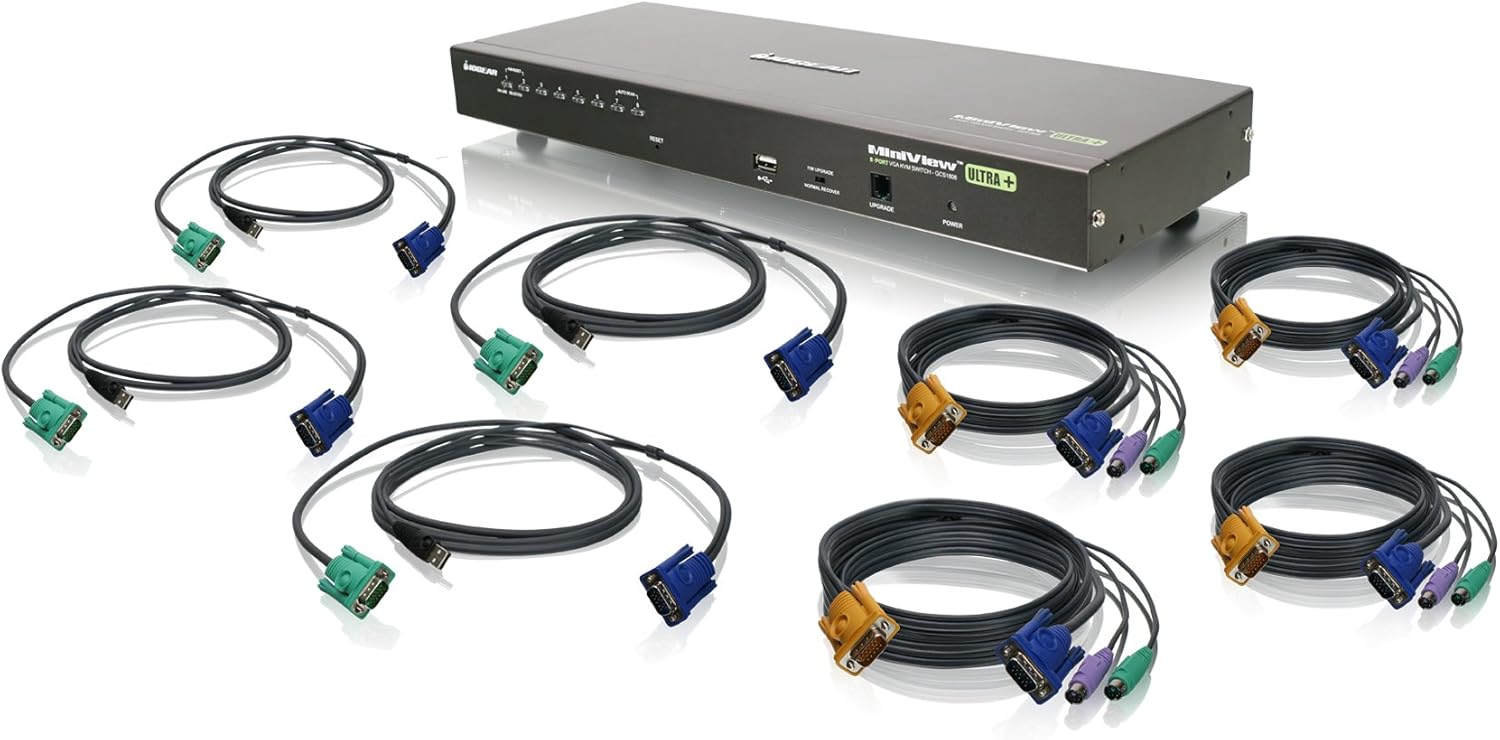 IOGEAR 8-Port USB PS/2 Combo VGA KVM Switch with Full Set of Cables, (GCS1808KIT)
