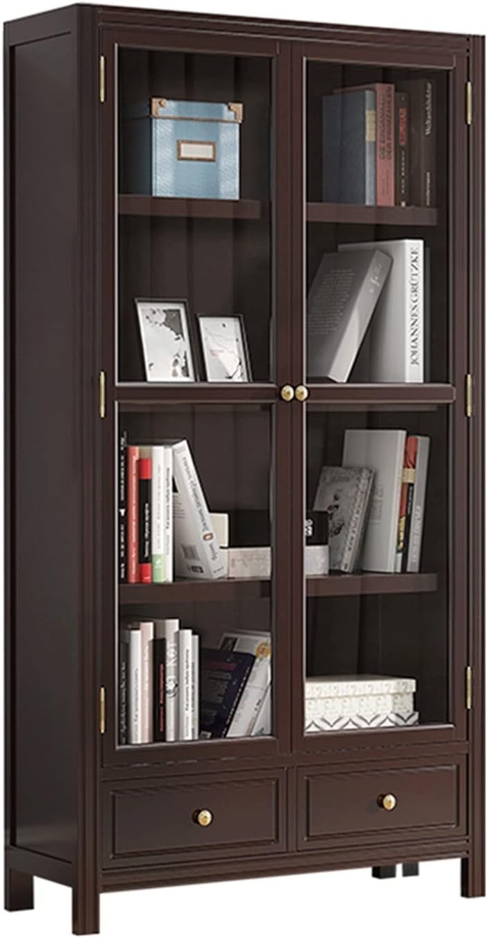 HEXEH Shelf Bookcase Bookcase with Glass Door Double Door Combination Floor-to-Ceiling Simple and Beautiful Study Bookcase Shelf Bookcase Storage Shelves (Color : Walnut Color, Size : L)