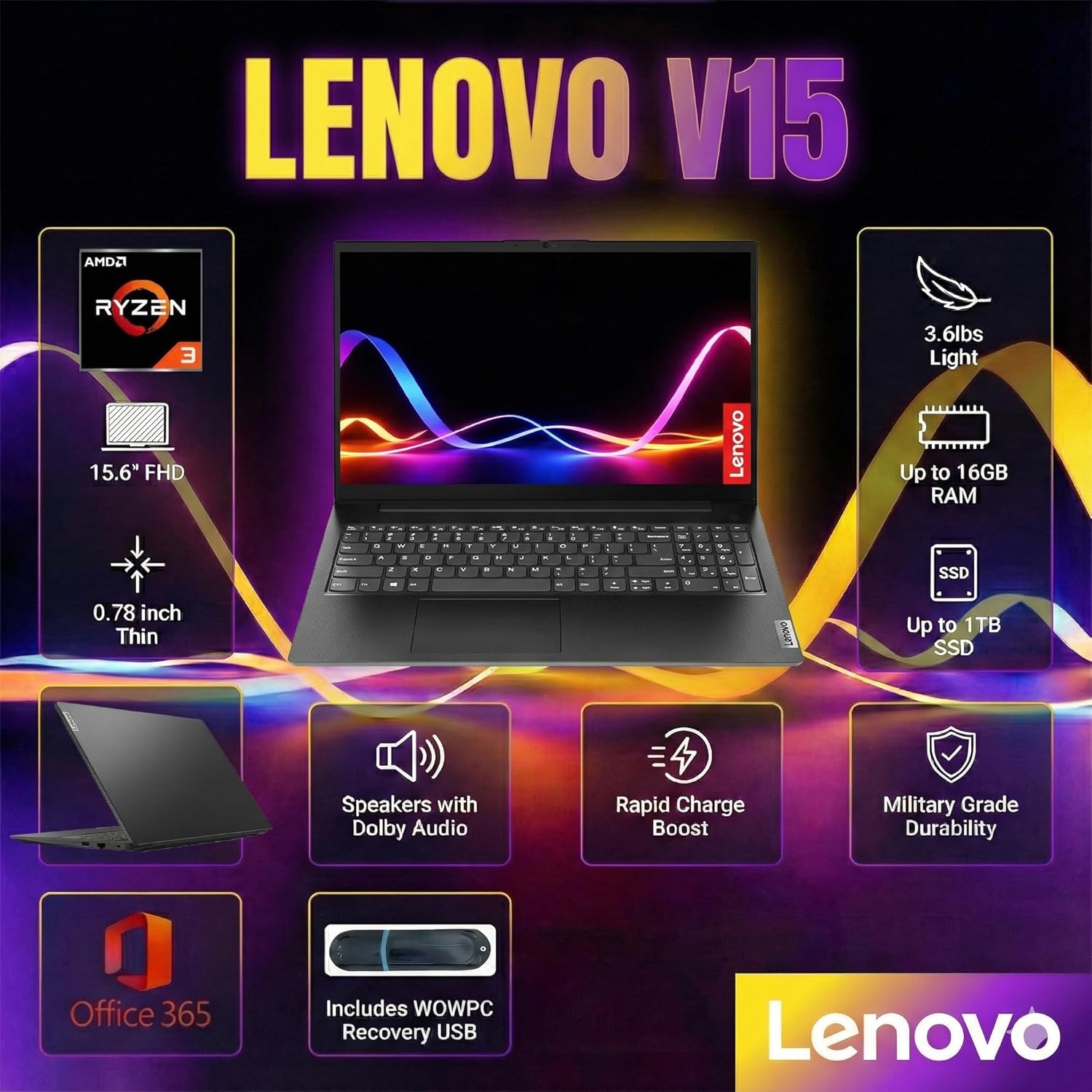 Lenovo V15 2026 Student & Business Laptop, AMD Ryzen 3 7320U (Beats i7-1160G7), 15.6