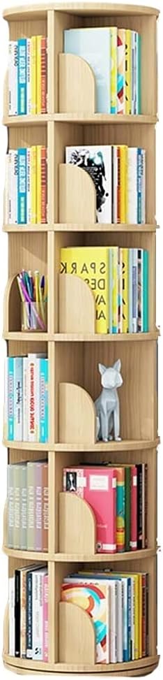 JOZZY Bookshelf,Rotating Children's Bookcase for Home Office, Study, Hallway, Narrow Shelving Unit Book Storage, Unpainted Solid Wood