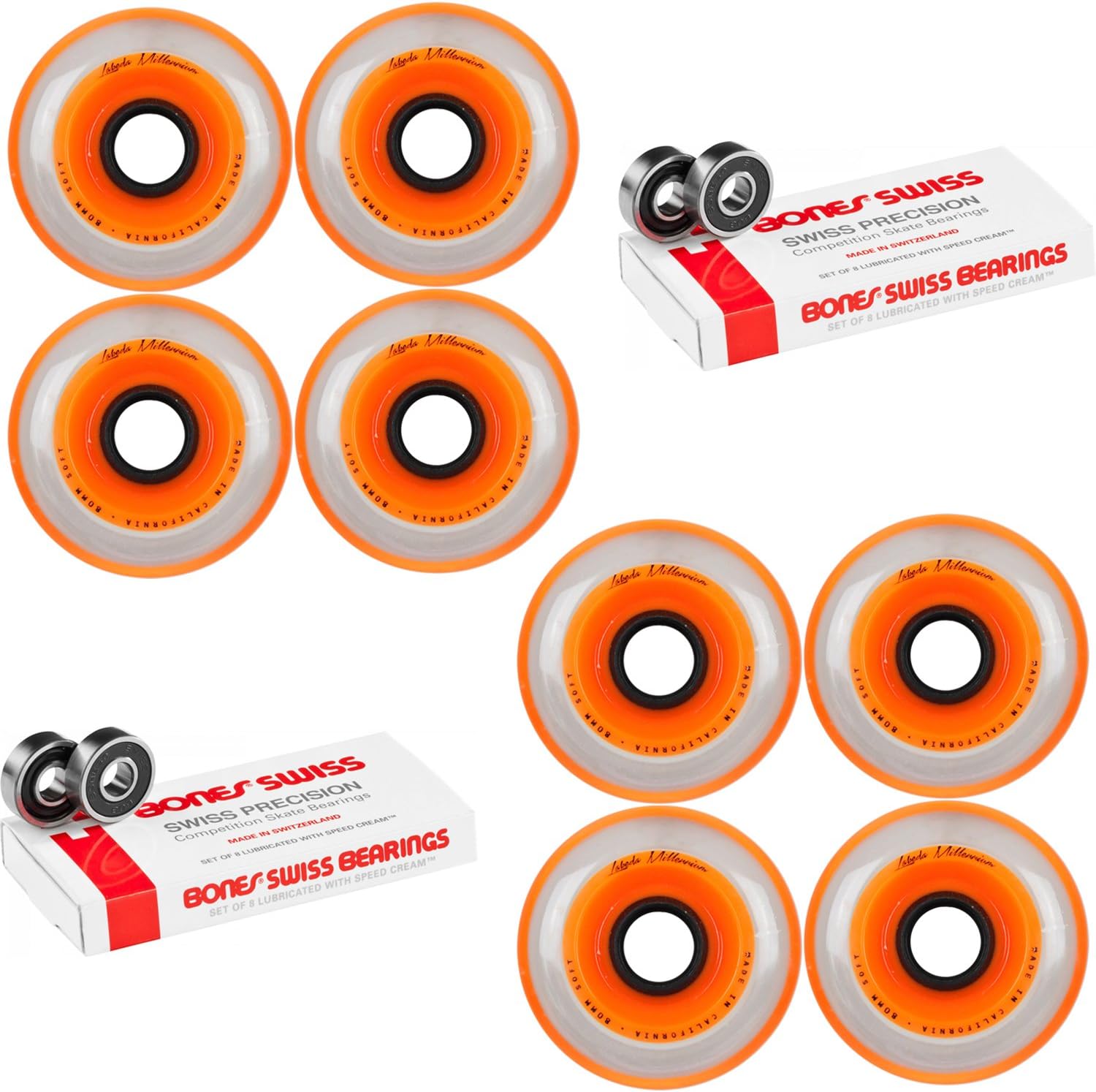 Labeda Millennium Gripper Orange Hockey Inline Wheels 80mm Soft 8 Pack Swiss