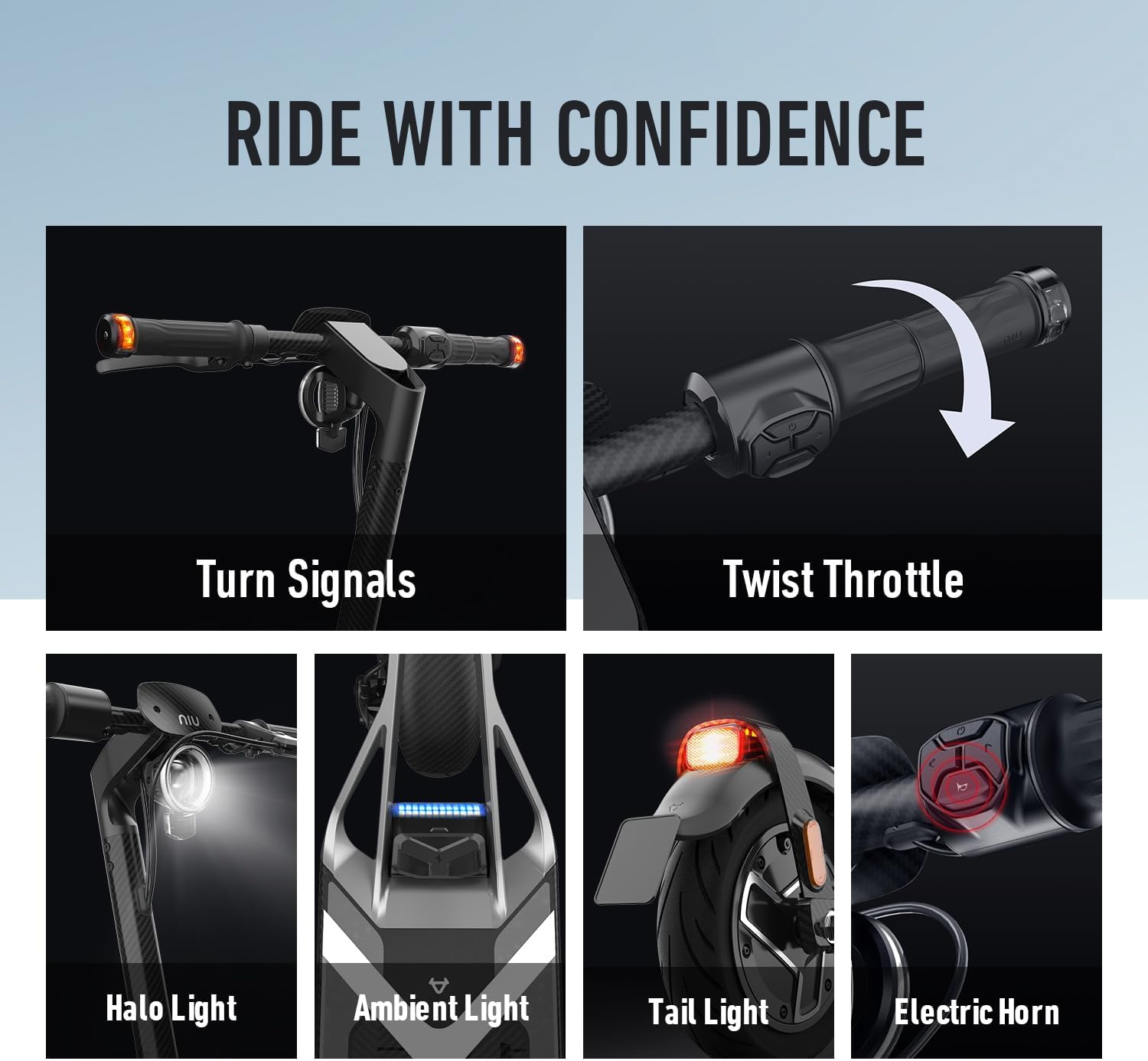 NIU K100P/K300P/K300X Electric Scooter Adult - E Scooter with Suspension, 600-1000W Peak Power, 18-37.3 Miles Max Range, Top Speed 17.4-23.6MPH, Commuting E-Scooter