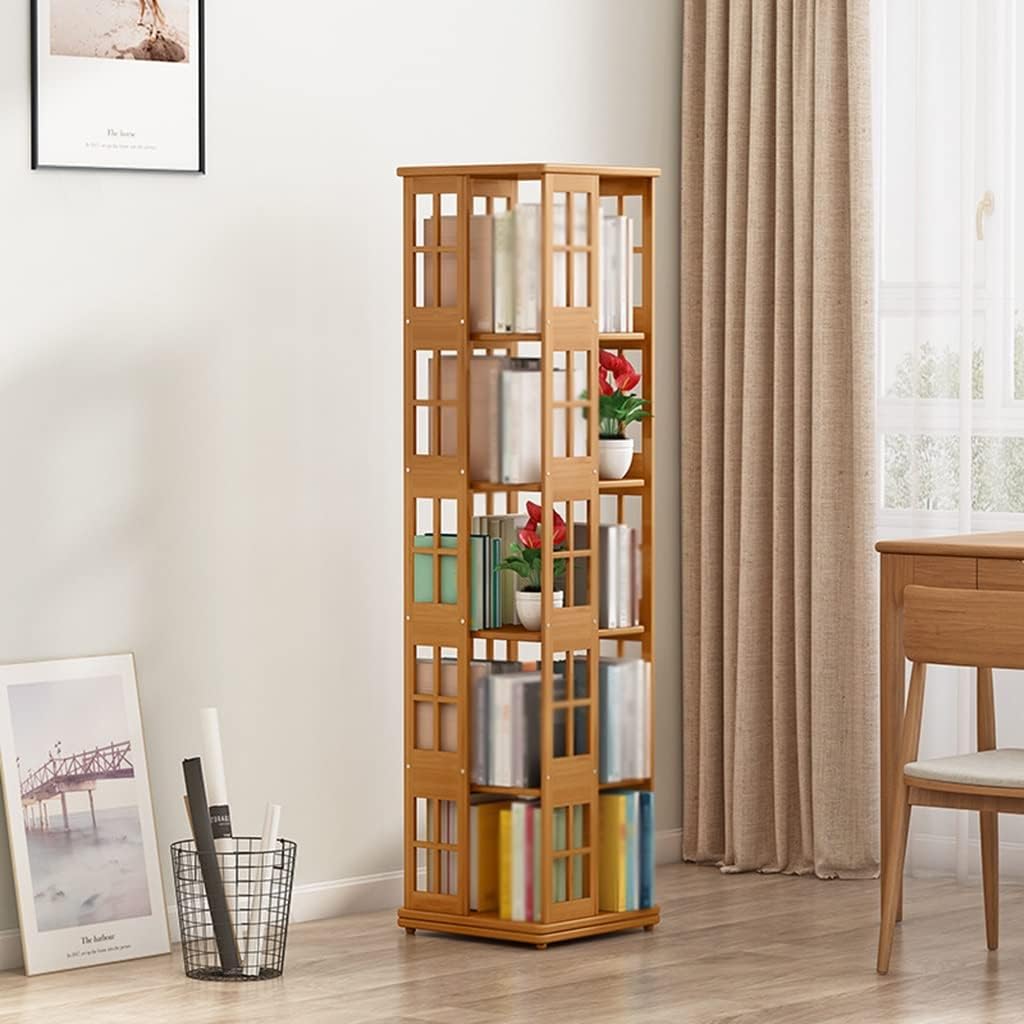 6 Tiers 360° Rotating Stackable Bookshelf, Floor Standing Display Bookcase, Multi-Functional Bookshelf Organizer, Save Space Wooden Partitions Bookcase (Color : Original Wood Color, Size : 6 Layers