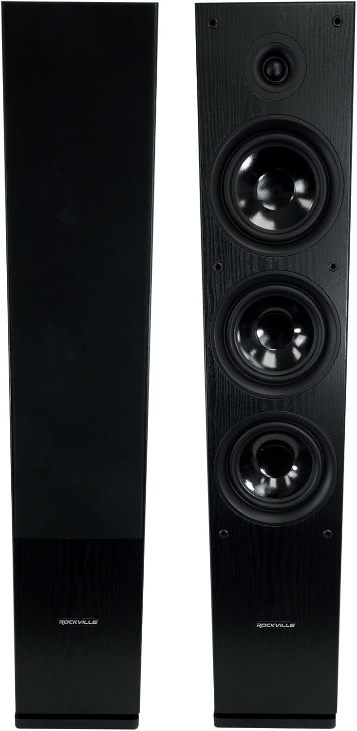 Rockville RockTower 68B 6.5-in Black 3-Way 500-Watt Peak / 125-Watt RMS Home Audio Tower Speakers with Dual Woofers