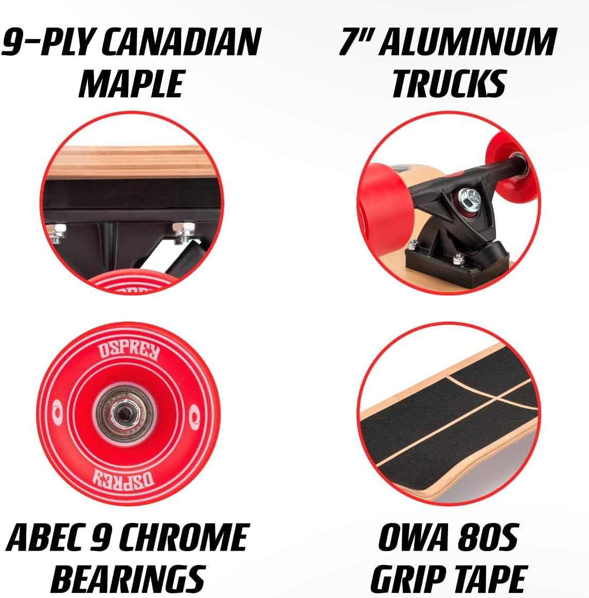 Osprey Twin Tip Longboards, Complete Skateboard- Multiple Styles