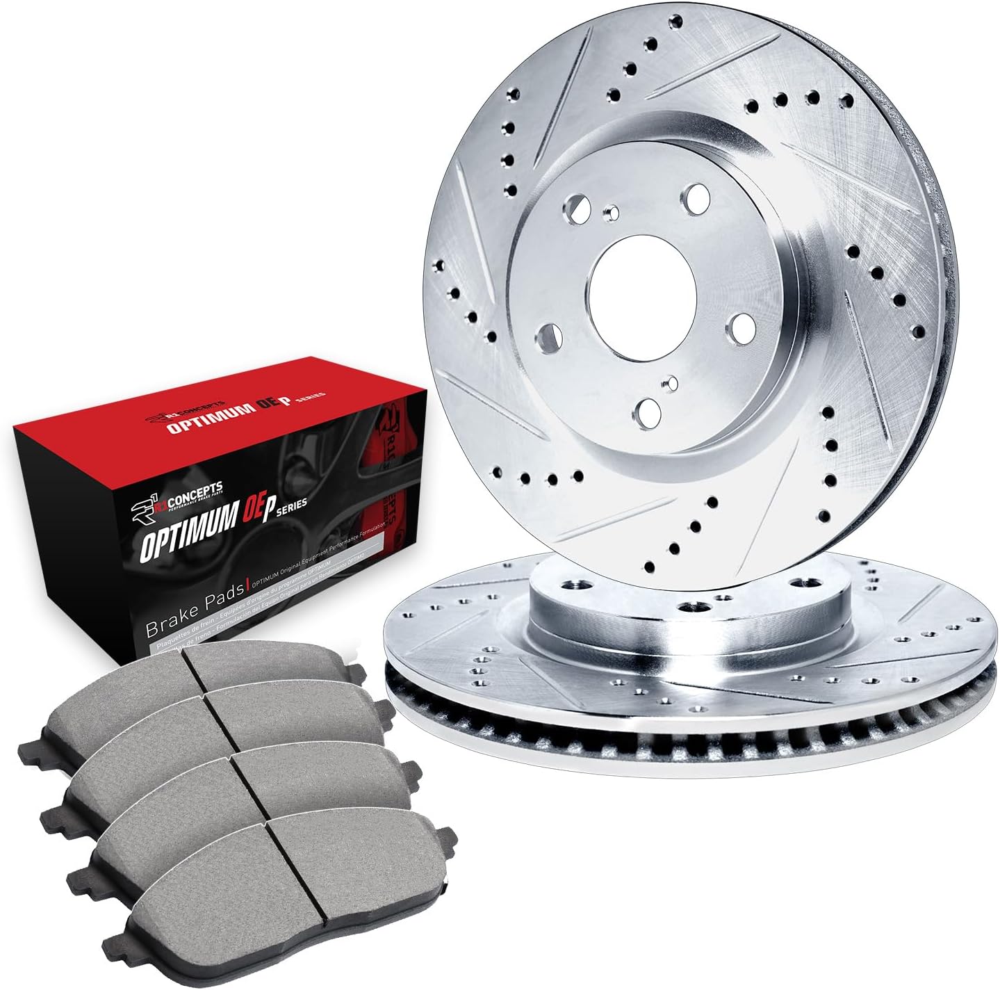 R1 Concepts Rear Brake Kit For 2016-2020 Lexus GS; 2015-2022 Lexus RC F| Drilled Slotted Brake Rotors| Optimum Oep Brake Pads and Rotors Kit