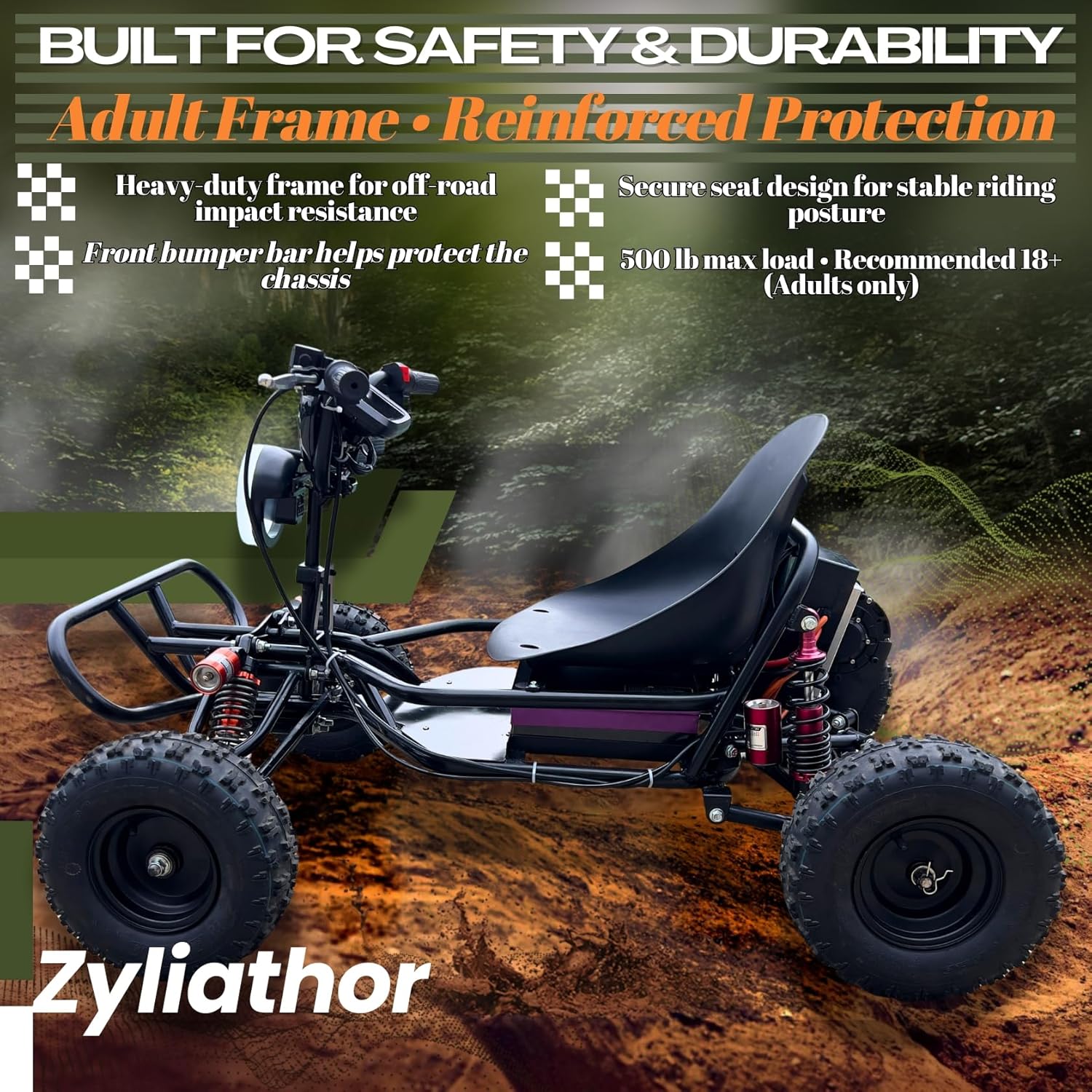72V Adult Electric Off-Road Go Kart, 3kW Mid-Motor (Peak 25kW), YuanDrive 72450, 52Ah Lithium, Up to 74.6MPH, ~56-Mile Range, 3 Speed+Reverse, 428 Chain Drive, Brake Cut-Off, LED High Beam