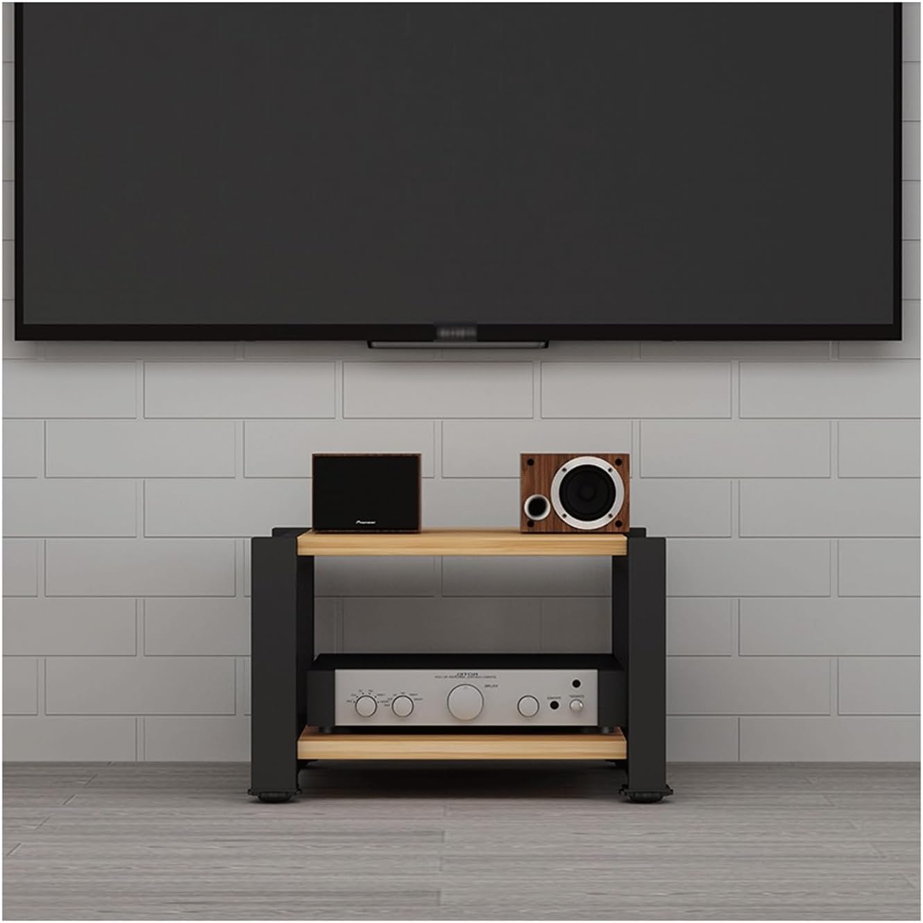 XMFBSY Medios Stereo Audio Rack Stand Tower Open Media Storage Cabinet Wooden Corner Shelf Modern AV Media Stand for DVD Players Game Console TV Box Organizer(Natural