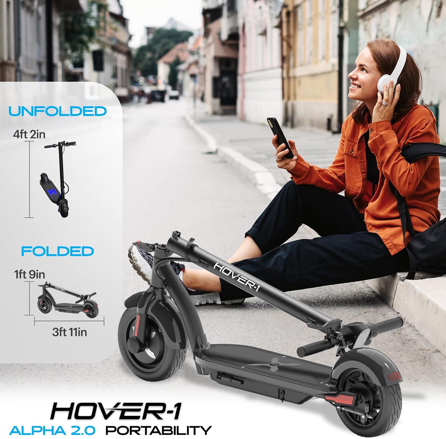Hover-1 Alpha 2.0 Foldable Electric Scooter with 450W Brushless Motor, 18 mph Max Speed, 10” Air-Filled Tires and 12 Mile Range