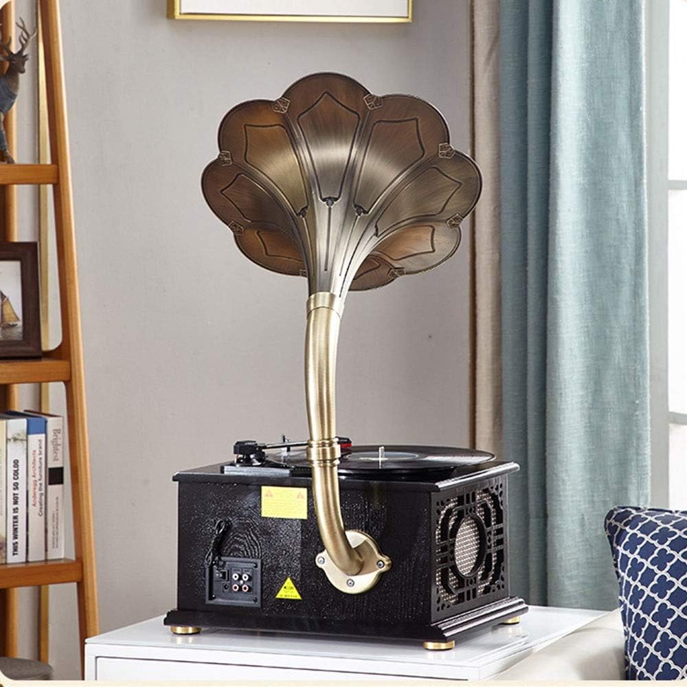 Black Retro Vintage Phonograph Record Player Multifunction Old Radio Stereo Subwoofer Ornaments Turntables Ornaments 38 * 30 * 74cm