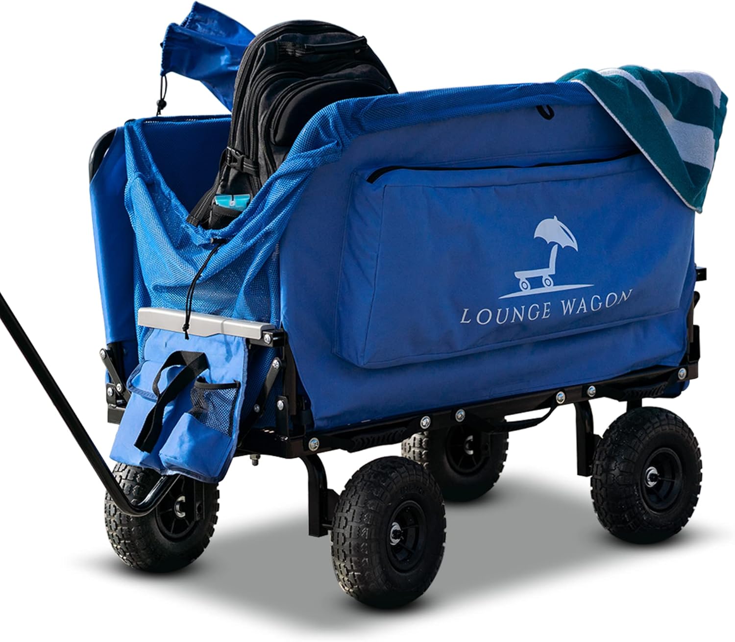 Lounge Wagon 3-in-1 Sports Wagon with Seats – Heavy-Duty Folding Utility Wagon for Beach, Sports & Outdoor Events (Blue)