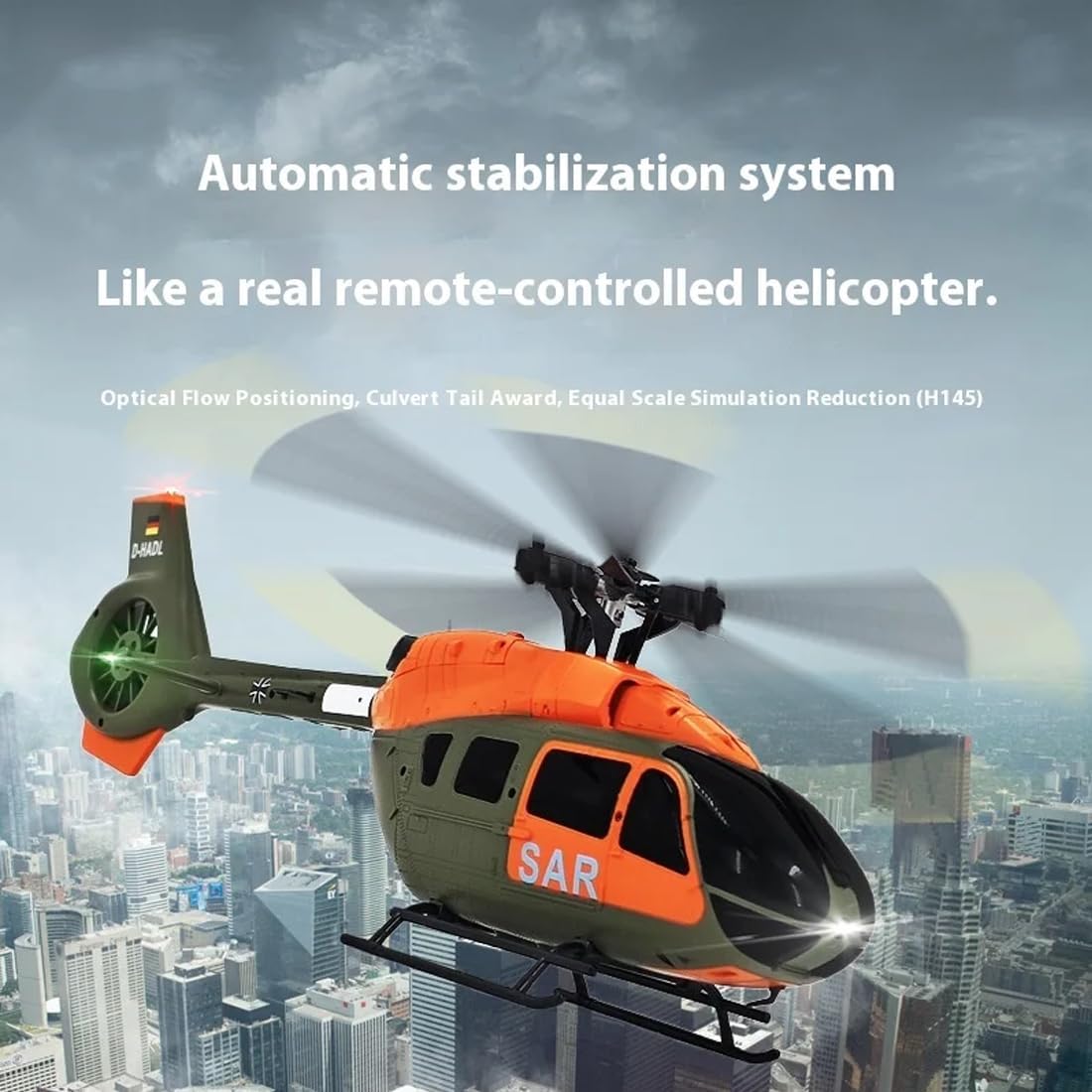 PIONEERX H145 C190 1/30 Scale Remote Control Helicopter for Adults Beginners, 6CH 2.4G 6-Axis Gyro 6G RC Helicopter Single Rotor No Ailerons Altitude Hover/Optical Flow Positioning - 4 Battery